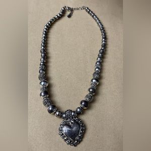 CLEARANCE Retro Antiqued Silver Tone Heart Necklace SOLD AS IS tarnished
